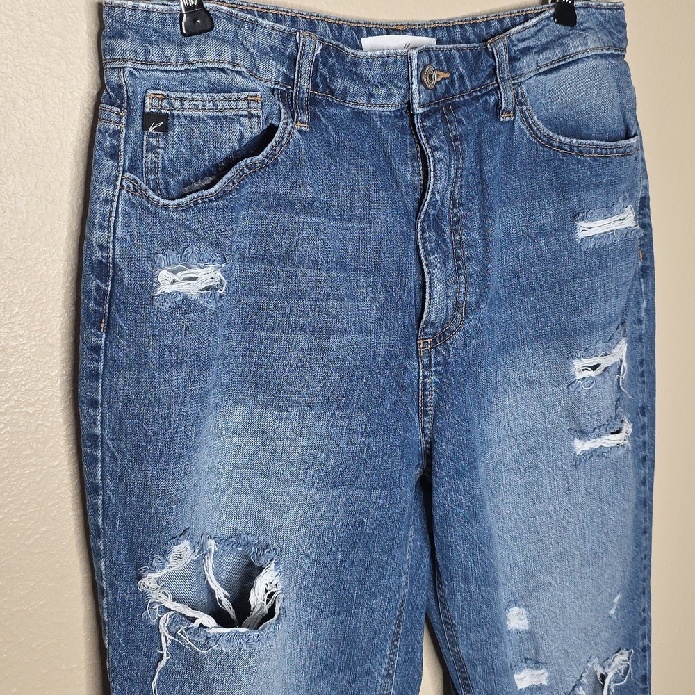 KanCan Bobbie Ultra High Waist Distressed Rigid Denim Jeans Straight Relax 13/30 - Picture 8 of 16